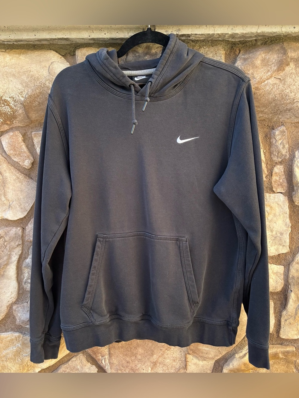 Vintage Nike Hoodie Mens L Black Fleece Lined Warm Up Kangaroo Pocket Outerwear